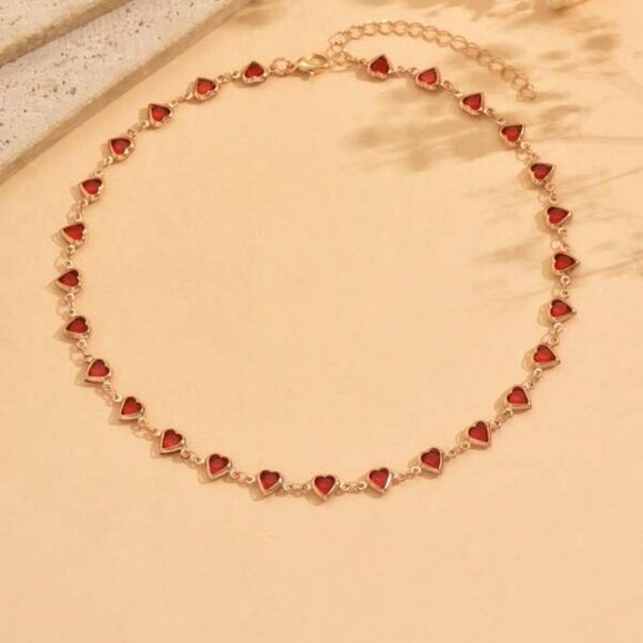 Ruby Heart Choker 14k Gold Filled Necklace – 15.3–17.9" Adjustable - Picture 3 of 3